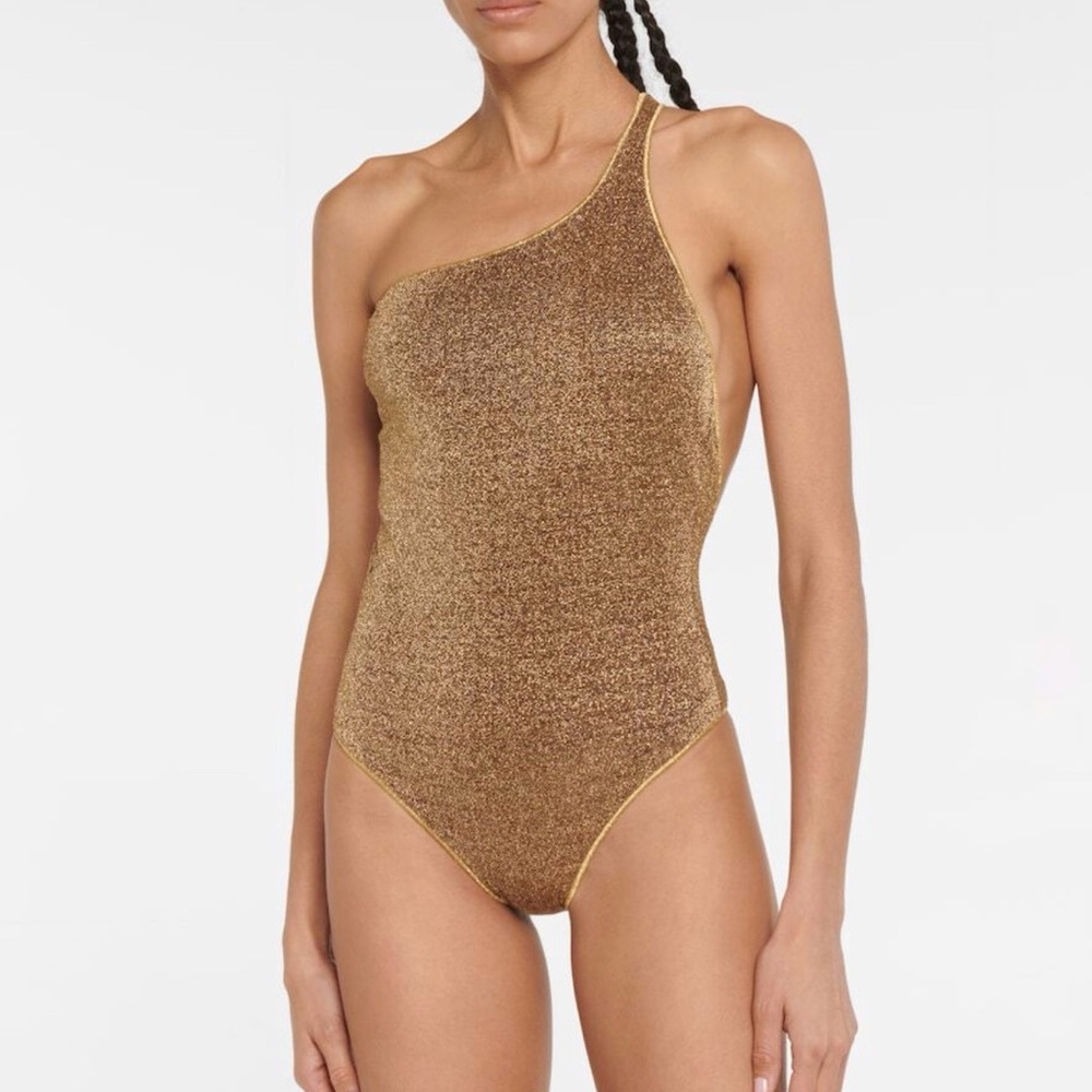 OSÉREE metallic gold LUMIÈRE ONE SHOULDER SWIMSUIT